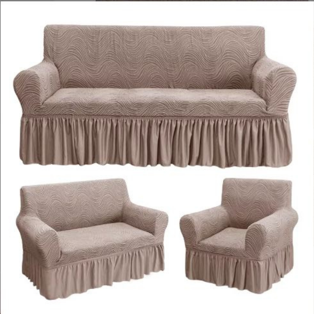 Wavy Jacquard Sofa Covers (3:1:1 Light Beige)